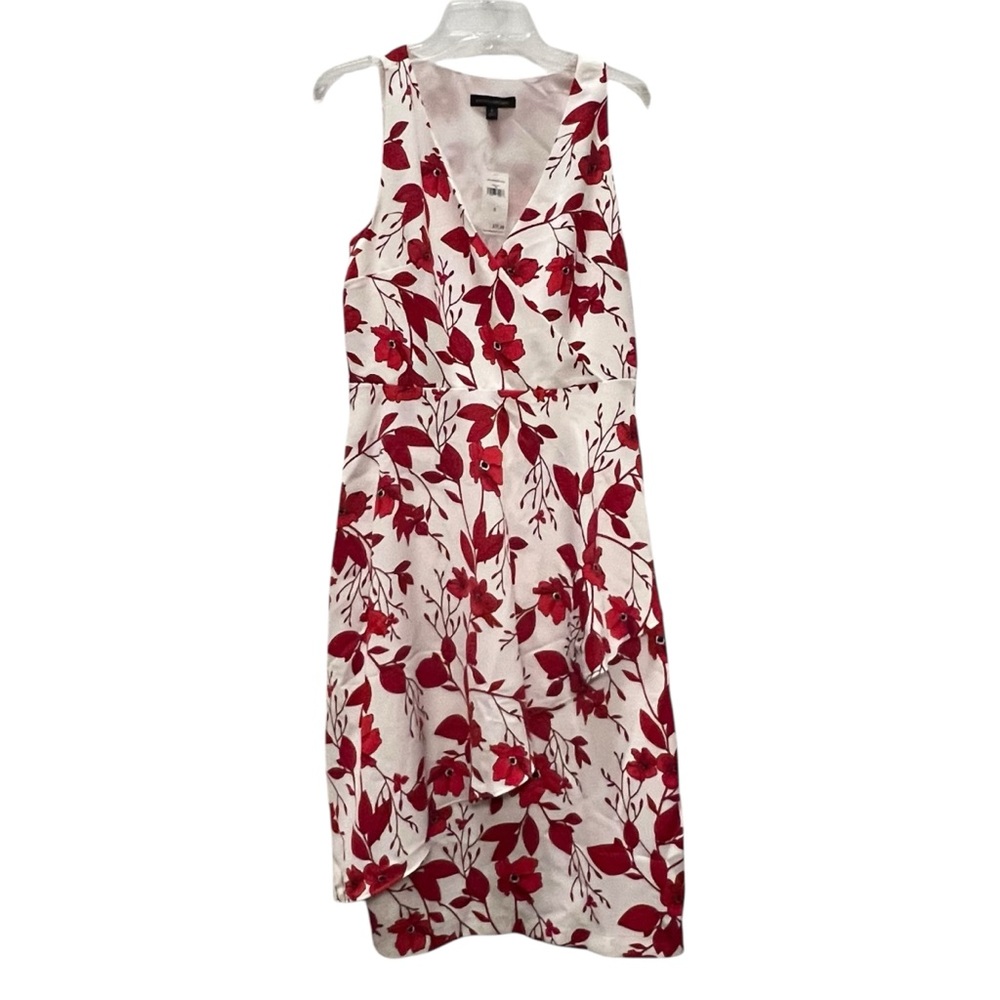 BANANA REPUBLIC NWT Size 6 White Red Flowers Faux Wrap Dress Sleeveless Party